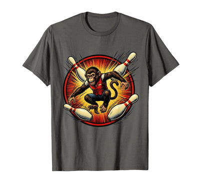 Pin Monkey Dodging Bowling Pins T-Shirt