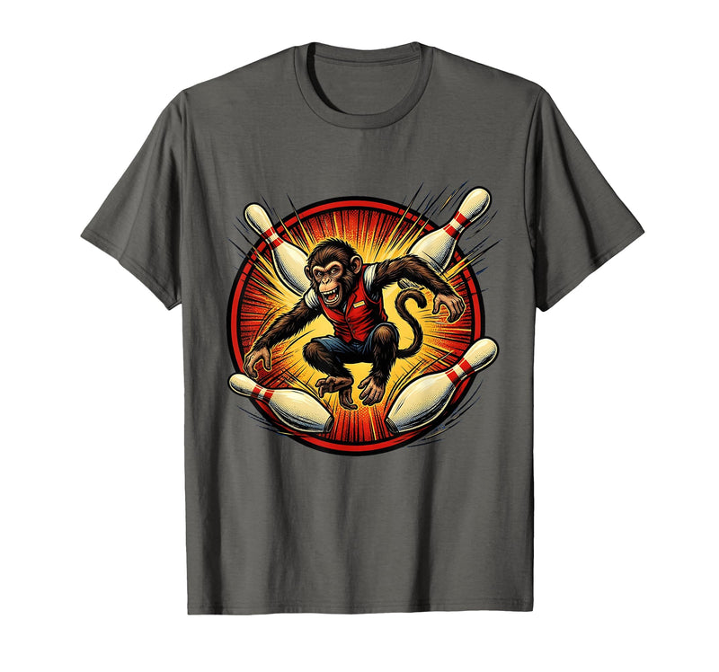 Mademark Pin Monkey Dodging Flying Pins Bowling Graphic T-Shirt - Men - Asphalt Grey