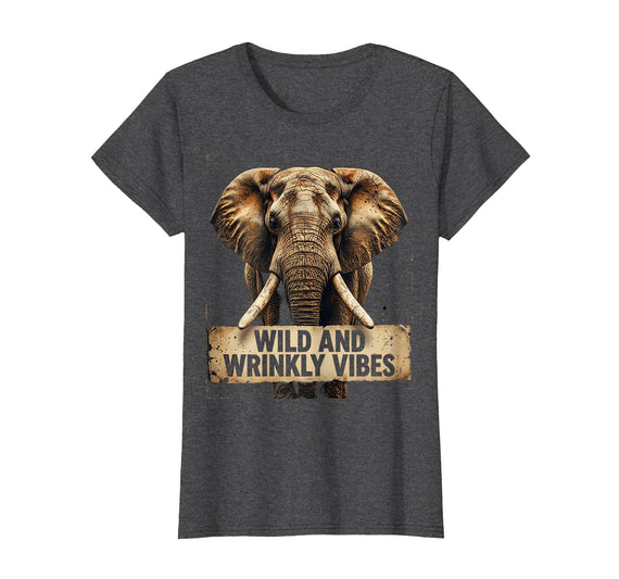 Mademark Wild and Wrinkly Vibes Elephant Graphic Design T-Shirt - Women - Dark Heather Grey