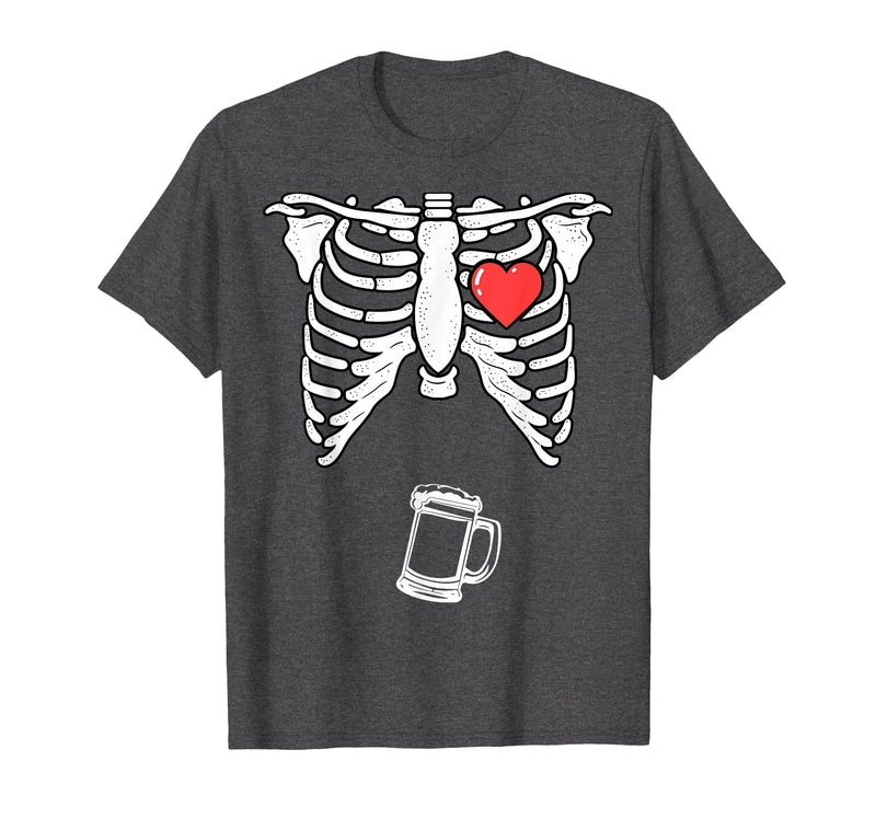 Funny Halloween Shirts Lazy Costume Party Skeleton Pregnancy Beer Shirt Xray Halloween Soon to Be Dad T-Shirt - Dark Heather