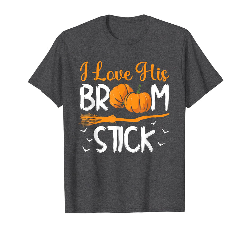 Match Halloween Couple Costumes I Love His Broomstick I Love Her Pumpkins T-Shirt - Dark Heather Grey