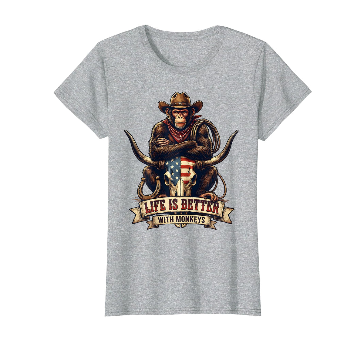 Mademark Life Is Better With Monkeys Fun Primate Design T-Shirt - Women - Heather Grey