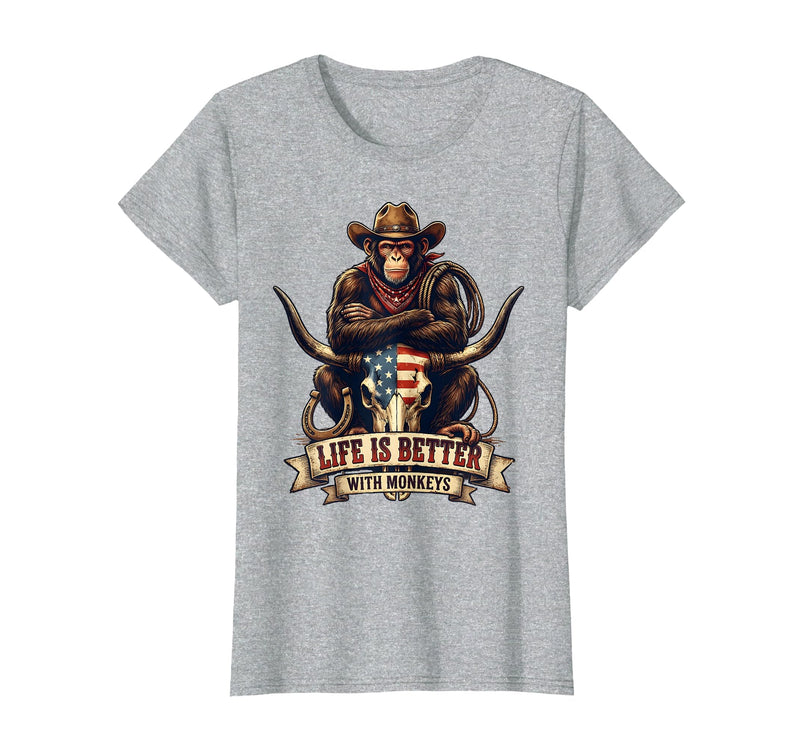 Mademark Life Is Better With Monkeys Fun Primate Design T-Shirt - Women - Heather Grey