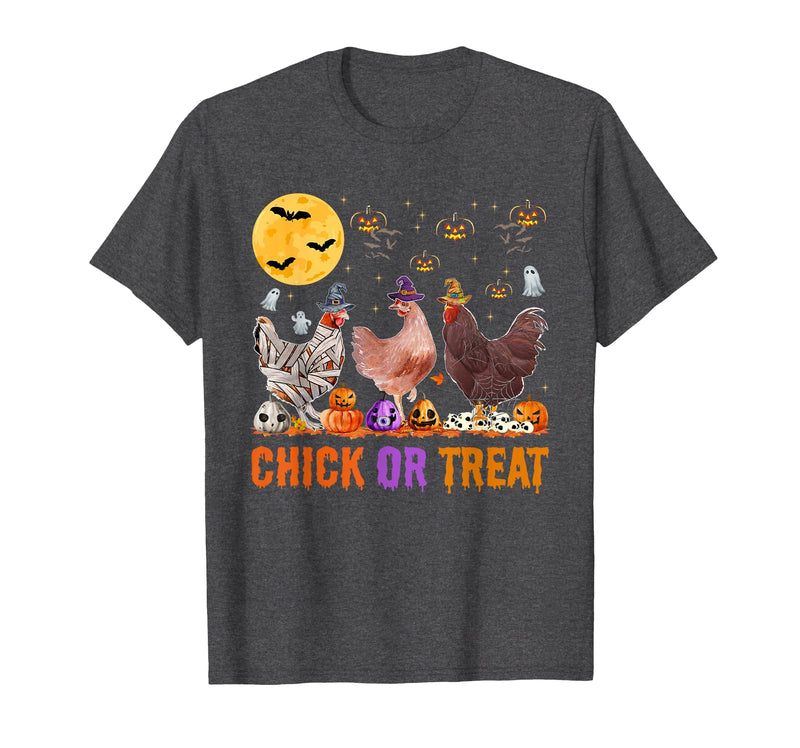 Autumn Pumpkin Chicken Halloween Chicken Farm Fall Halloween Chicken Pumpkin Chick Or Treat Spooky T-Shirt - Dark Heather