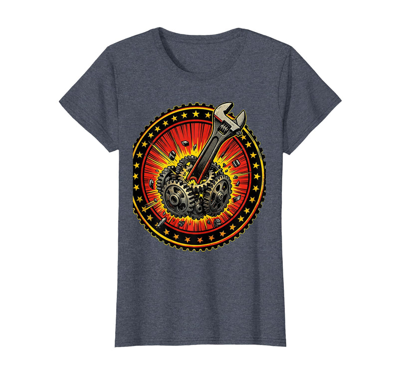 Mademark Monkey Wrench in the Gears Graphic Design T-Shirt - Women - Heather Blue