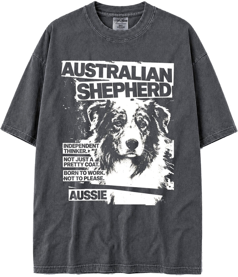 BABATEES U.S.A. MAX-Heavyweight Punk Rock Animals Shaka Wear Oversized 7.5oz Cotton Tshirt - Australian Shepherd