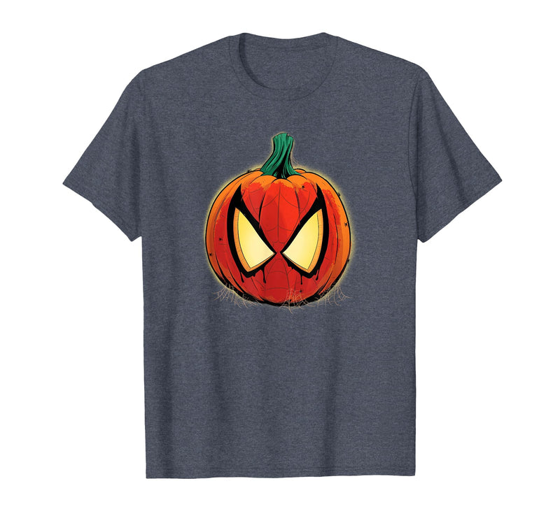 Marvel Spider-Man Halloween Spooky Pumpkin Jack-o'-Lantern T-Shirt - Heather Blue