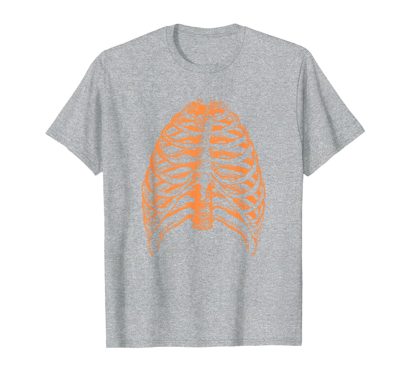 Orange Halloween Rib Cage Ribcage T-Shirt - Heather Grey