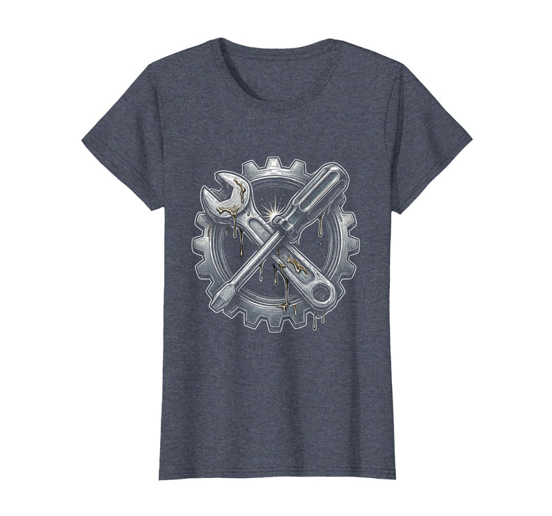 Mademark Grease Monkey Wrench and Screwdriver Crossed T-Shirt - Women - Heather Blue