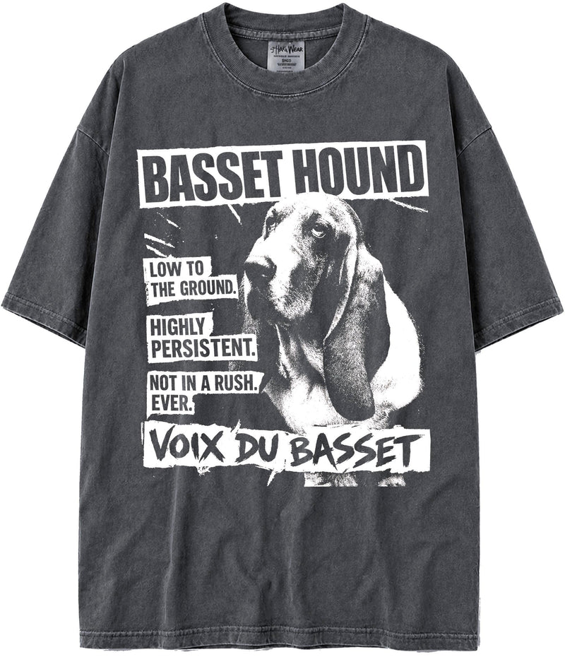 BABATEES U.S.A. MAX-Heavyweight Punk Rock Animals Shaka Wear Oversized 7.5oz Cotton Tshirt - Basset Hound