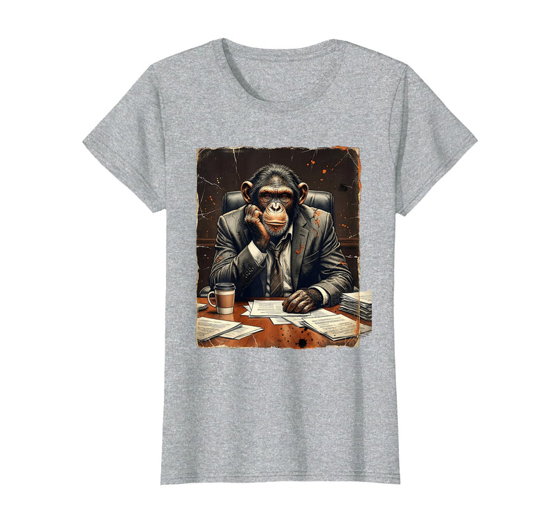 Mademark Monkey in a Suit Stuck in a Meeting Funny Gift T-Shirt - Women - Heather Grey