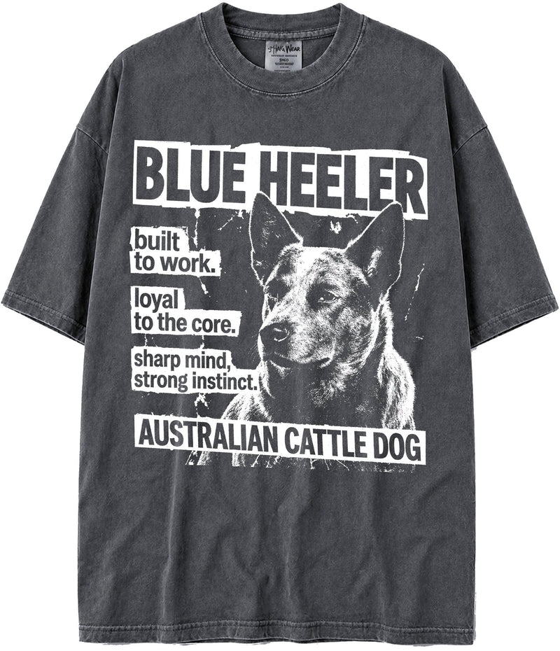 BABATEES U.S.A. MAX-Heavyweight Punk Rock Animals Shaka Wear Oversized 7.5oz Cotton Tshirt - Blue Heeler
