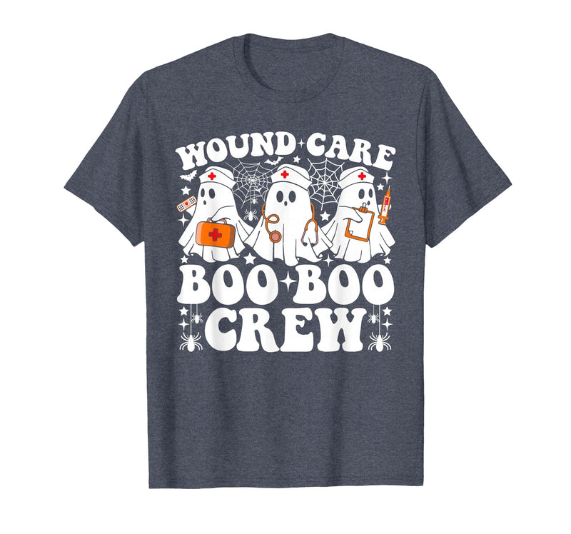 Wound Care Nurse Boo Boo Crew Halloween Wound Care Boo Boo Crew Nurse Funny Ghost Halloween Nurse T-Shirt - Heather Blue