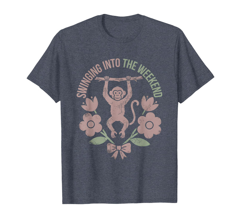 Mademark Swinging Into the Weekend Monkey Design T-Shirt - Men - Heather Blue