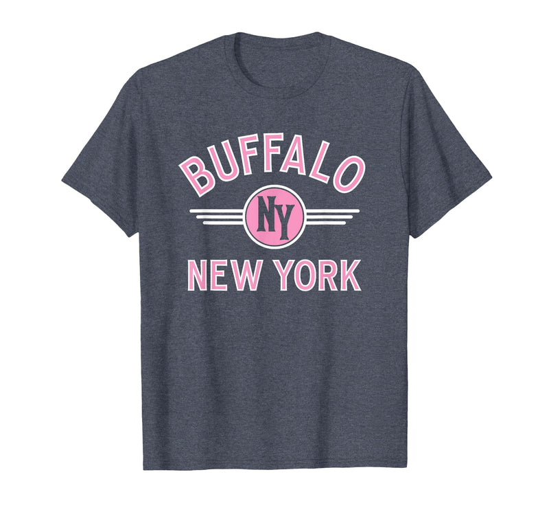 133 Apparel Buffalo NY Buffalo New York Circle NY Pink Print T-Shirt - Heather Blue