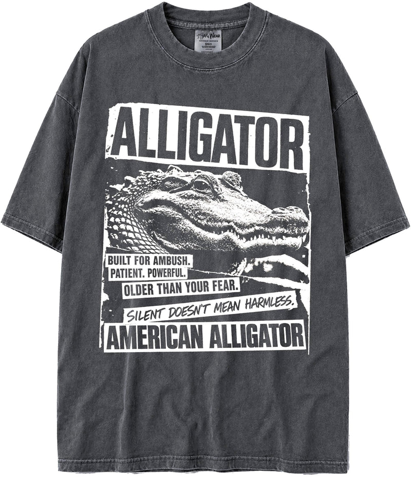 BABATEES U.S.A. MAX-Heavyweight Punk Rock Animals Shaka Wear Oversized 7.5oz Cotton Tshirt - Alligator