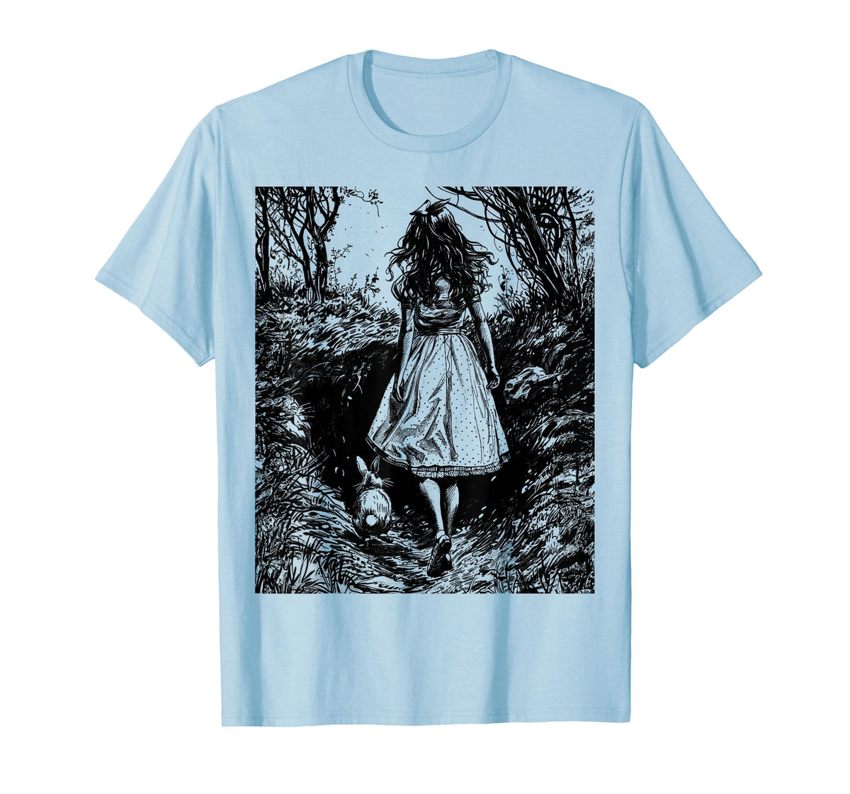 Alice in Wonderland - Down the Rabbit Hole Fantasy Vintage T-Shirt in Baby Blue