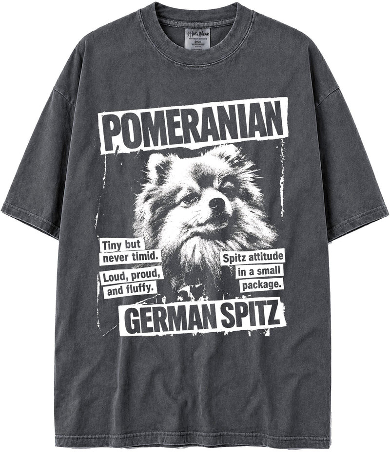 BABATEES U.S.A. MAX-Heavyweight Punk Rock Animals Shaka Wear Oversized 7.5oz Cotton Tshirt - Pomeranian