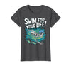 Swim Lover Halloween Custom Tee For Swimmers Kids Halloween Skeleton Swimming Swim for Your Life Swimmers Dad T-Shirt - Dark