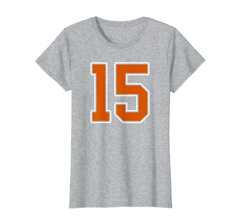 Number 15 Jersey Player Uniform #15 Gifts Burnt Orange White Number 15 Jersey Player Uniform #15 T-Shirt - Heather Grey