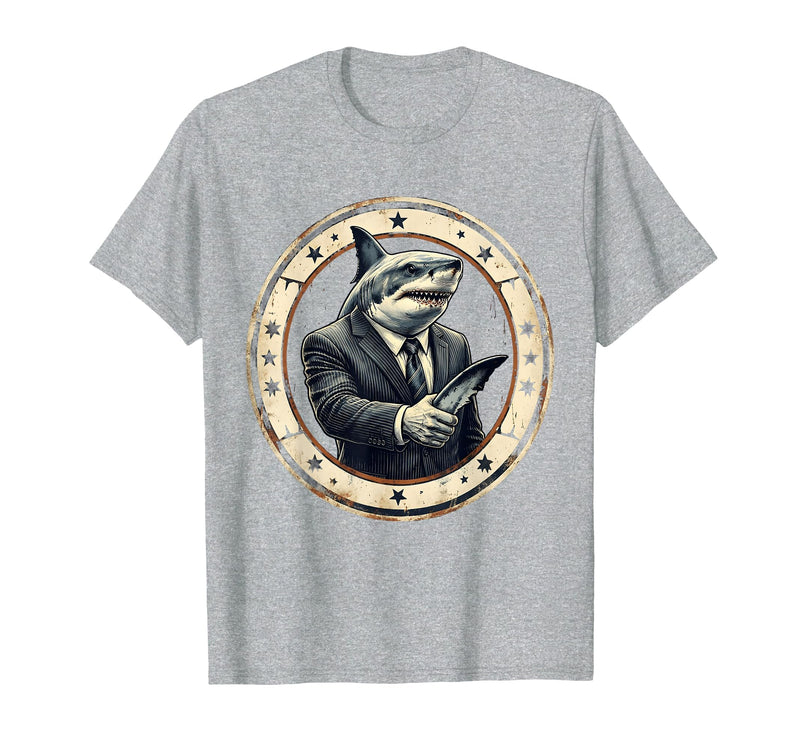 Mademark Shark Business Suit Handshake Funny Graphic T-Shirt - Heather Grey