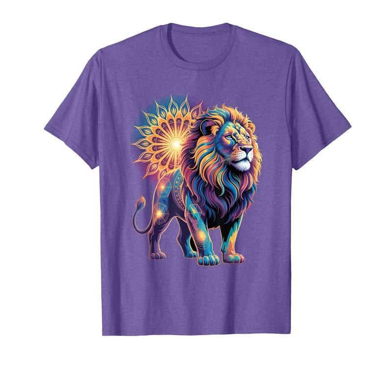 Cosmic Animal Mandala Sacred Geometry Collective Sacred Geometry Lion Mandala T-Shirt - Purple Heather
