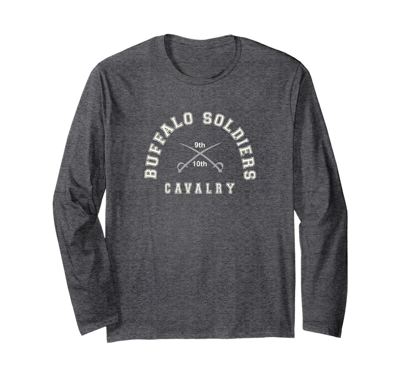 Gene Brown Designs Buffalo Soldiers Collegiate White Combo Long Sleeve T-Shirt - Dark Heather Grey