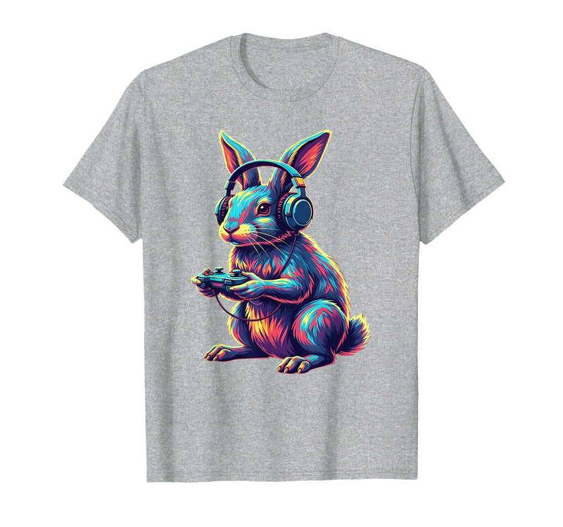 Rabbit Gaming Animal Video Games Funny Rabbit T-Shirt in Heather Grey