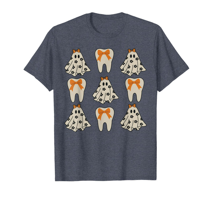 Dentist Dental Halloween Costume Tee Gifts Floral Ghost Teeth Dental Dentist Halloween Costume T-Shirt - Heather Blue