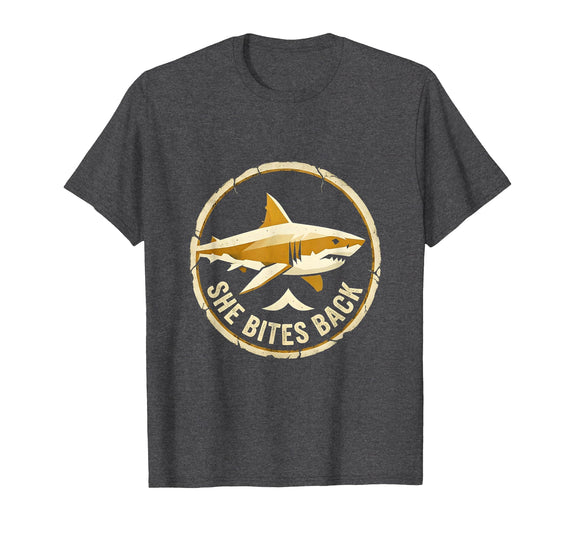 Mademark She Bites Back Fierce Shark Women Design T-Shirt - Dark Heather Grey