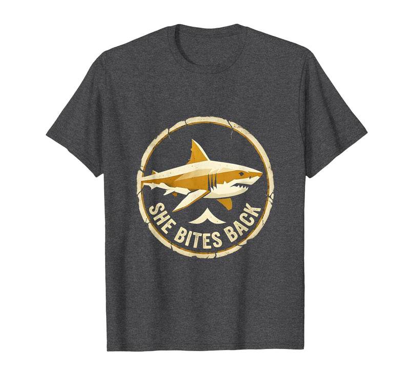 Mademark She Bites Back Fierce Shark Women Design T-Shirt - Dark Heather Grey
