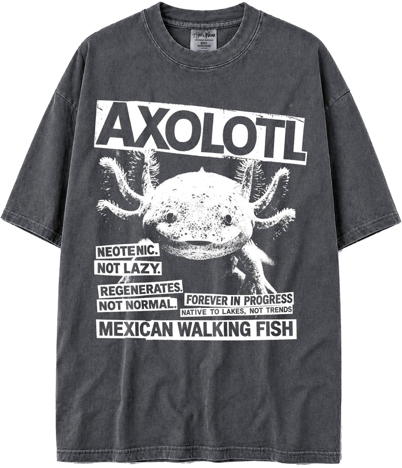 BABATEES U.S.A. MAX-Heavyweight Punk Rock Animals Shaka Wear Oversized 7.5oz Cotton Tshirt - Axolotl