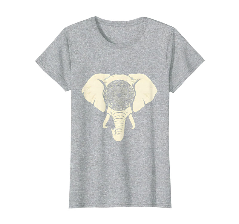 Mademark Elephant Head Ornate Mandala Illustration T-Shirt - Women - Heather Grey