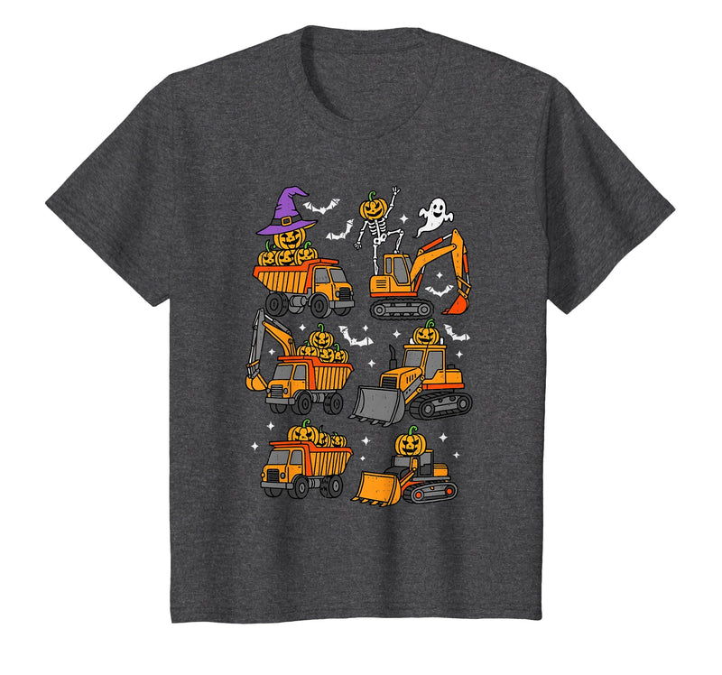 Halloween Tees for Women Men Kids Construction Trucks Excavator Spooky Halloween Toddler Kids T-Shirt - Dark Heather Grey