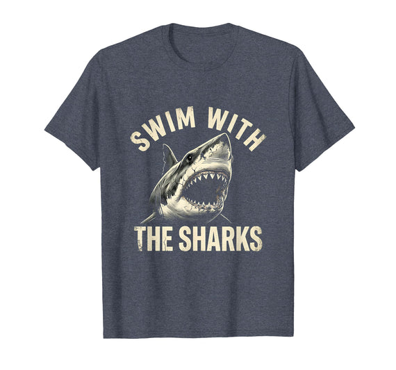 Mademark Swim With the Sharks Mens Ocean Predator Design T-Shirt - Heather Blue