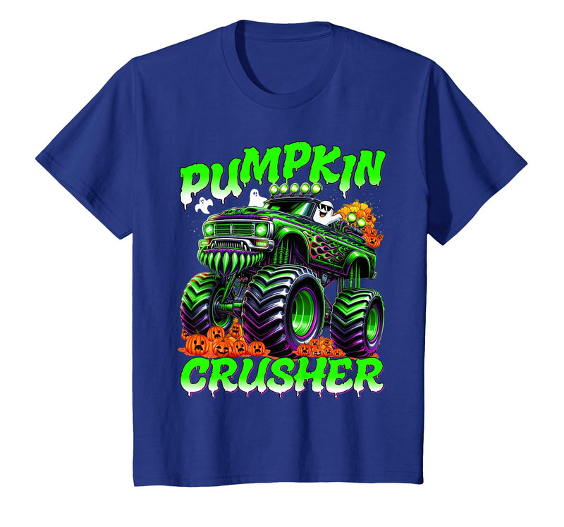 Pumpkin Crusher Kids Tees Pumpkin Crusher Monster Truck Ghosts Halloween for Boys T-Shirt - Royal Blue