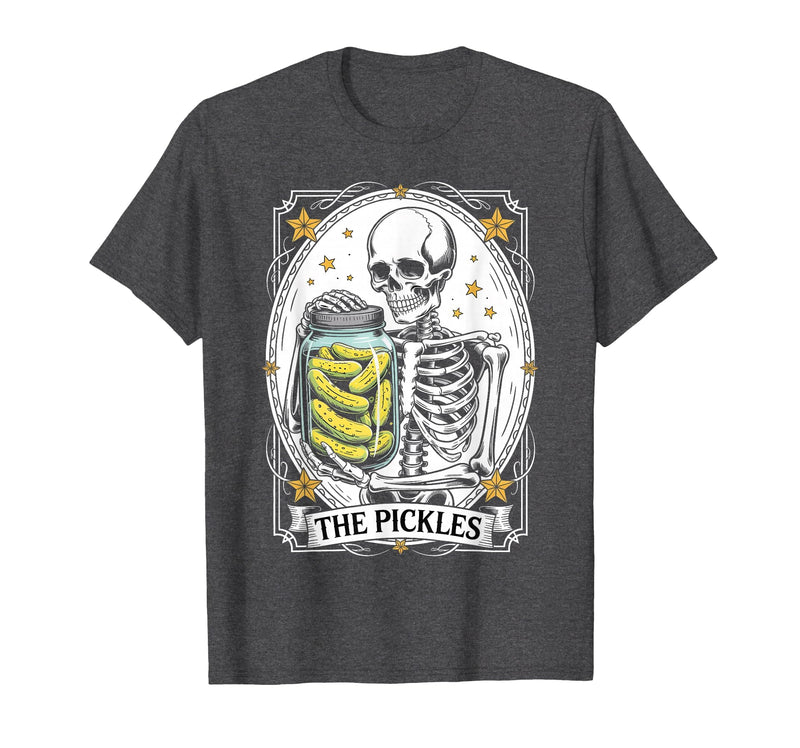 Tarot Card Skeleton Halloween Ades.shirt The Pickles Tarot Card Skeleton Canning Season Gardener T-Shirt - Dark Heather Grey