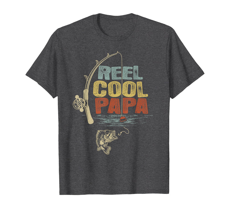 Cool Papa Fathers Day Fishing Gifts Funny Fisherman Vintage Reel Cool Papa T-Shirt - Dark Heather Grey