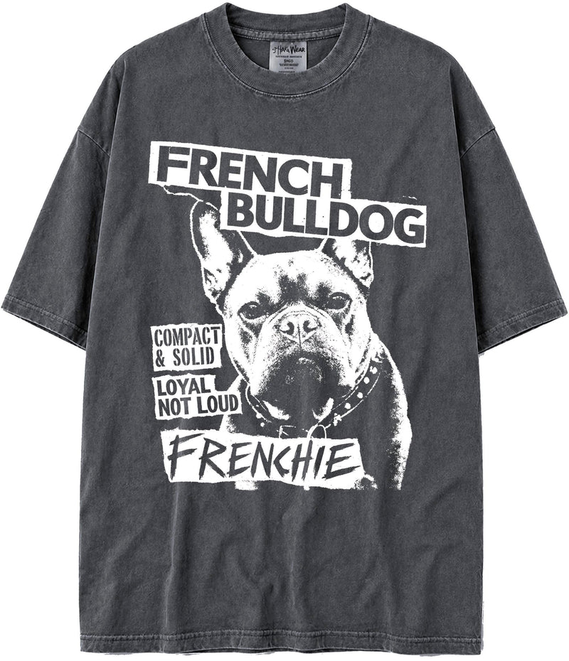 BABATEES U.S.A. MAX-Heavyweight Punk Rock Animals Shaka Wear Oversized 7.5oz Cotton Tshirt - French Bulldog