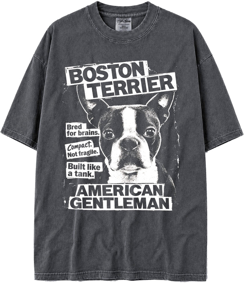 BABATEES U.S.A. MAX-Heavyweight Punk Rock Animals Shaka Wear Oversized 7.5oz Cotton Tshirt - Boston Terrier