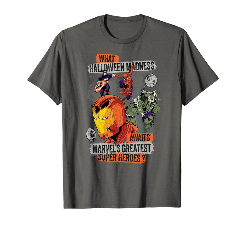 Marvel Halloween Madness Awaits the Greatest Super Heroes T-Shirt - Asphalt Grey