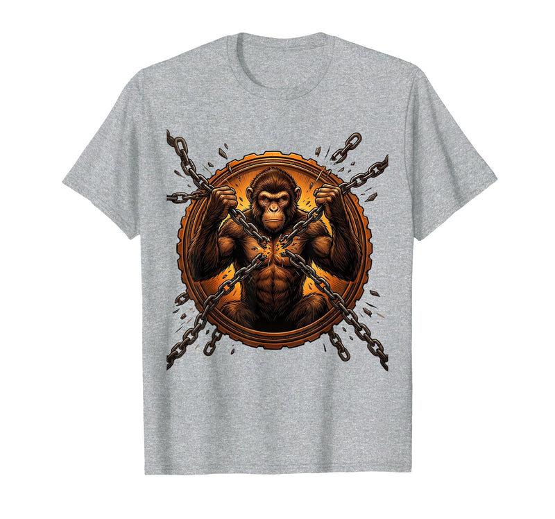 Mademark Monkey Breaking Chain Sobriety Freedom Graphic T-Shirt - Men - Heather Grey