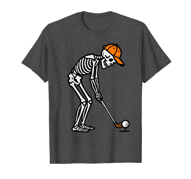 Halloween Tees for Women Men Kids Skeleton Golf Halloween Golfer Costume Dad Mens Boys Kids T-Shirt - Dark Heather Grey