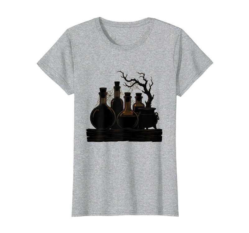 Mademark Vintage Halloween Potion Bottles Dusty Shelf T-Shirt - Heather Grey