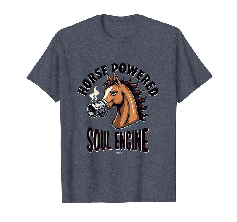 Mademark Horse Powered Soul Engine Equestrian Design T-Shirt - Men - Heather Blue
