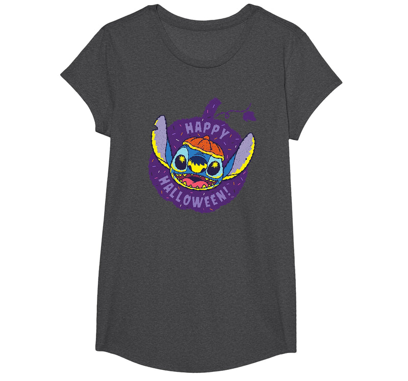 Disney Lilo & Stitch Jack-o’-Lantern Pumpkin Happy Halloween T-Shirt - Dark Heather Grey