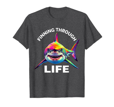 Mademark Finning Through Life Shark Graphic Design T-Shirt