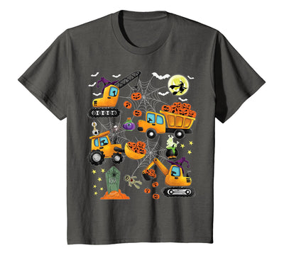 Kids Fun Construction Vehicle Halloween spider web Kids Construction Vehicle Halloween Crane Truck Pumpkin Boys T-Shirt