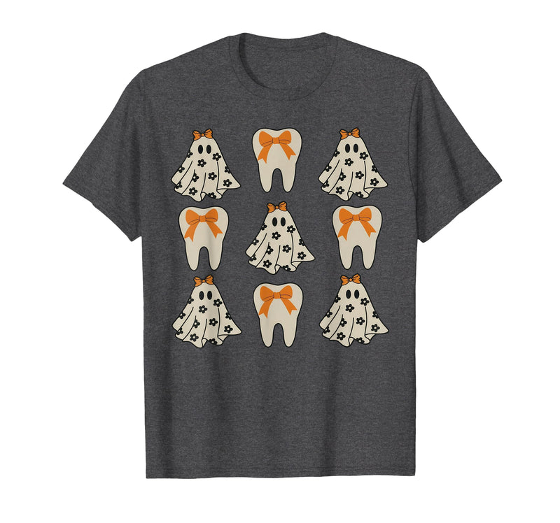 Dentist Dental Halloween Costume Tee Gifts Floral Ghost Teeth Dental Dentist Halloween Costume T-Shirt - Dark Heather Grey