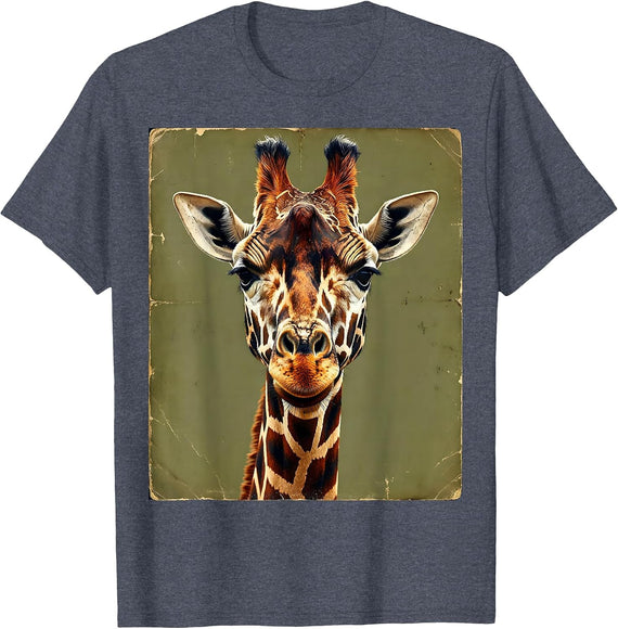 Giraffe Spots Hidden Face Animal Print Design T-Shirt - Heather Blue